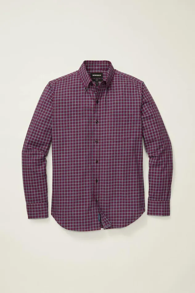 Men Everyday Lightweight Flannel Shirt Red Blue Rowan Plaid Bonobos Overshirts