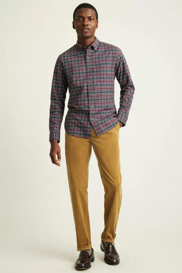 Men Everyday Shirt Navy Burgundy Plaid Bonobos Business Casual Shirts