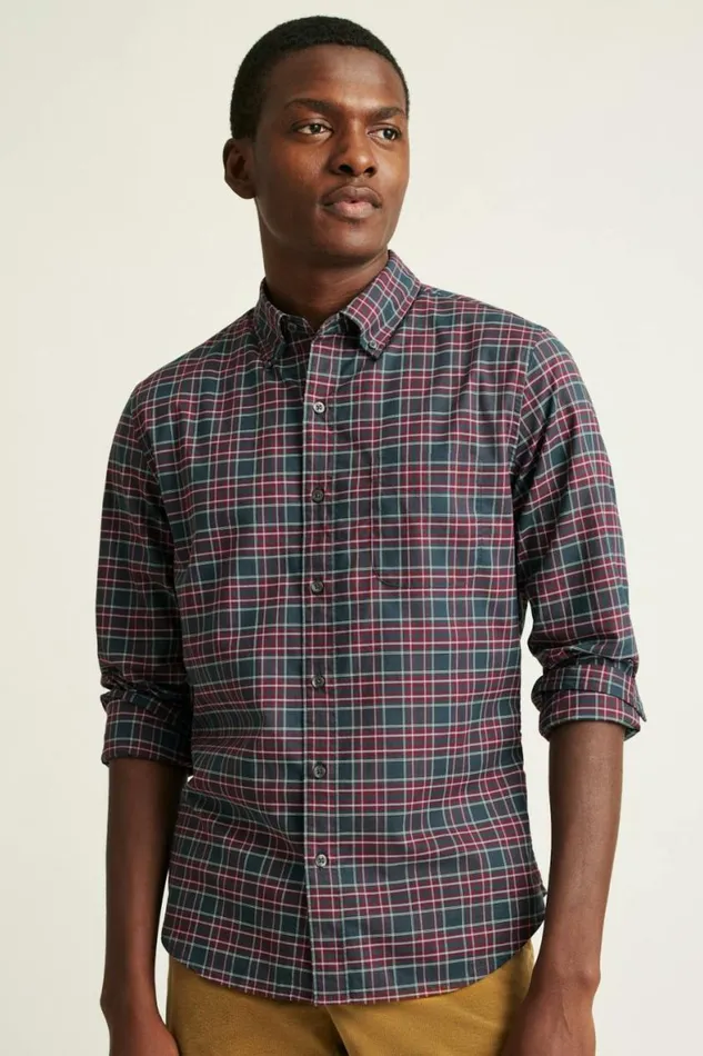 Men Everyday Shirt Navy Burgundy Plaid Bonobos Business Casual Shirts