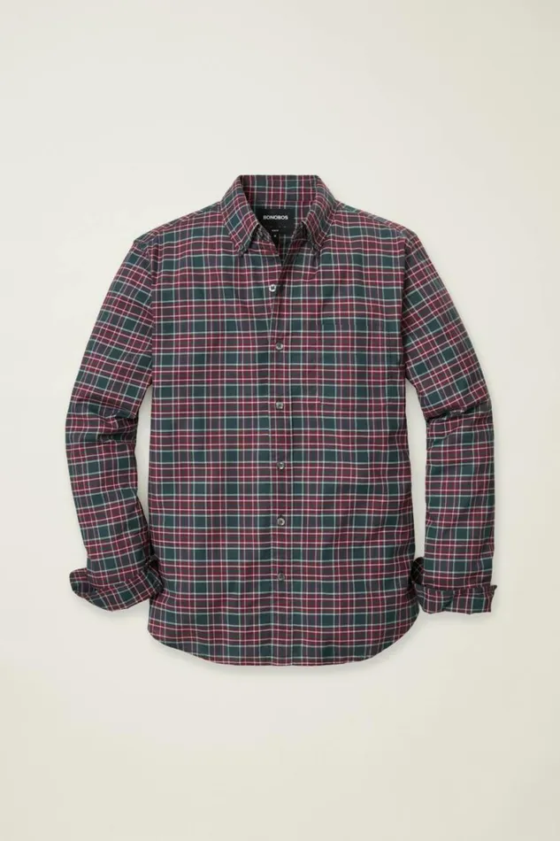Men Everyday Shirt Navy Burgundy Plaid Bonobos Business Casual Shirts
