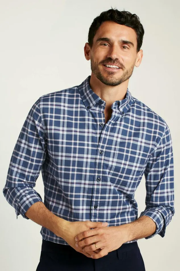 Men Everyday Shirt Navy Pink Hutchinson Plaid Bonobos Business Casual Shirts
