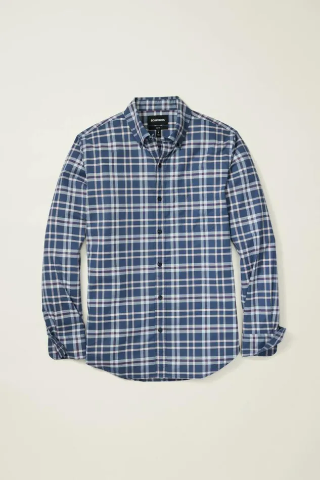 Men Everyday Shirt Navy Pink Hutchinson Plaid Bonobos Business Casual Shirts