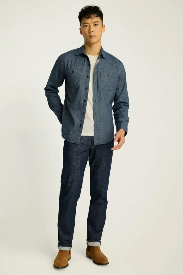 Men Fireside Flannel Shirt Denim Blue Herringbone Bonobos Overshirts