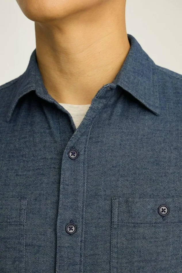 Men Fireside Flannel Shirt Denim Blue Herringbone Bonobos Overshirts