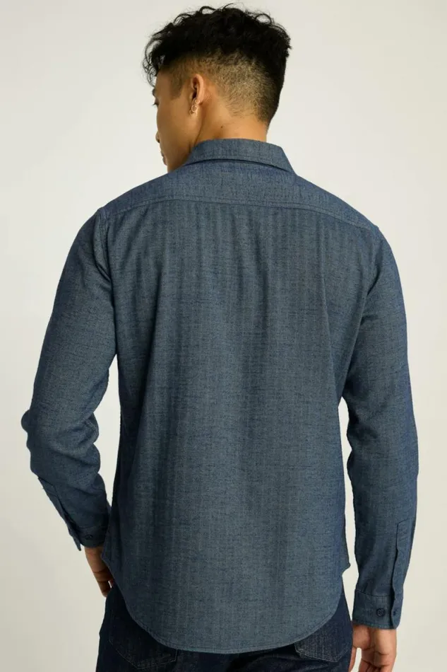 Men Fireside Flannel Shirt Denim Blue Herringbone Bonobos Overshirts