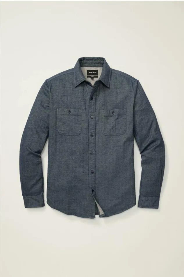 Men Fireside Flannel Shirt Denim Blue Herringbone Bonobos Overshirts