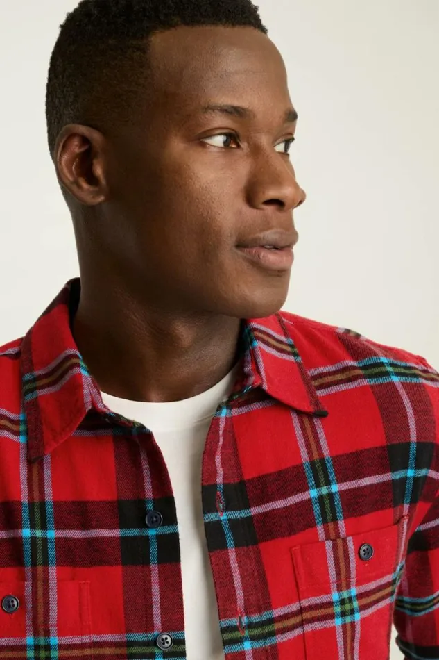 Men Fireside Flannel Shirt Red Blue Freeman Plaid Bonobos Overshirts
