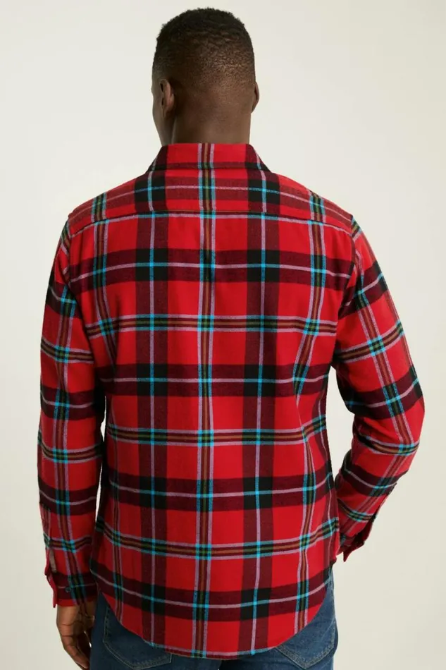 Men Fireside Flannel Shirt Red Blue Freeman Plaid Bonobos Overshirts