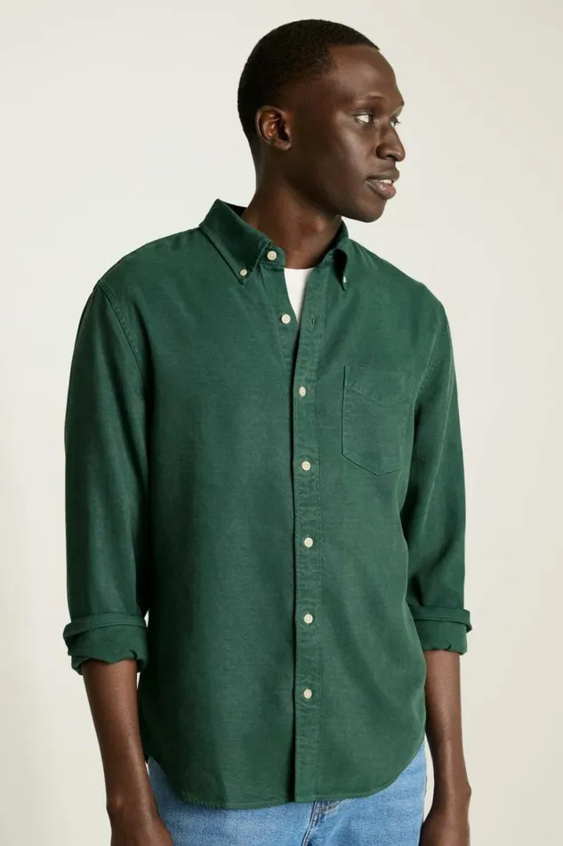 Men Garment Dyed Tencel Shirt Green Bonobos Casual Shirts