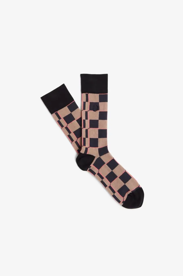 Men Glitch Chequerboard Socks Dusty Rose Pinkblack Fred Perry Accessories