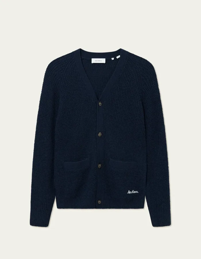 Men Grady Waffle Cardigan 8211 Dark Navy Les Deux Knitwear