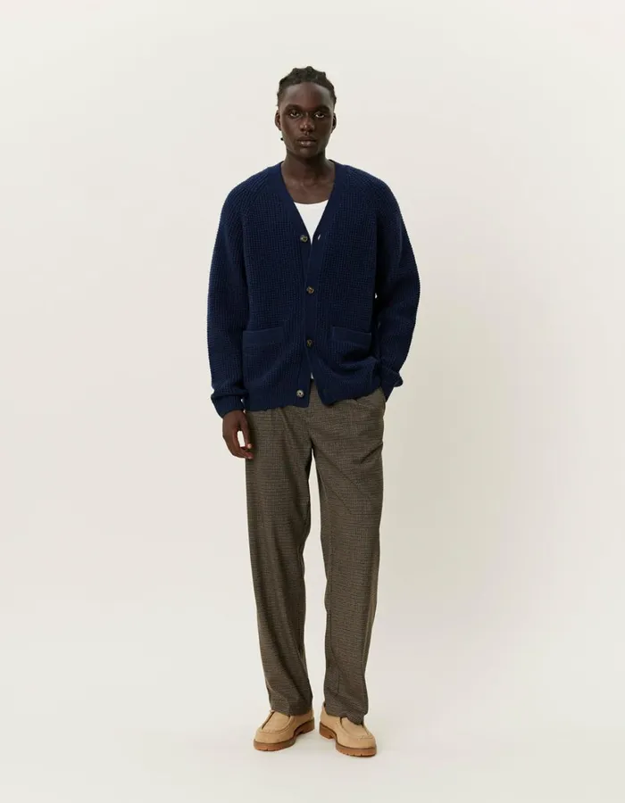 Men Grady Waffle Cardigan 8211 Dark Navy Les Deux Knitwear