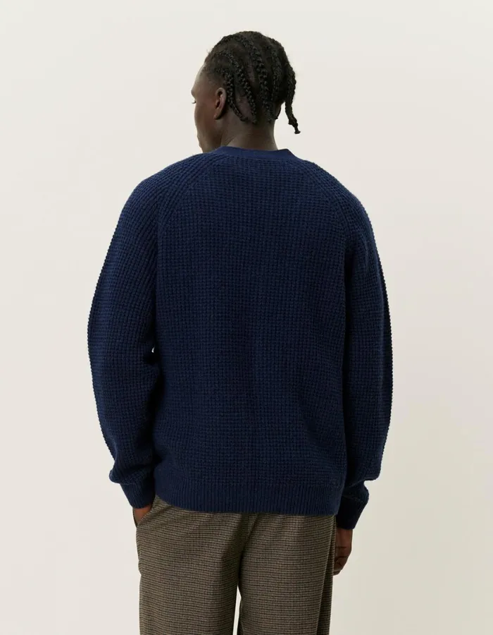 Men Grady Waffle Cardigan 8211 Dark Navy Les Deux Knitwear