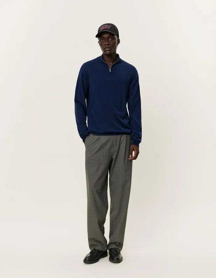 Men Greyson HalfZip Merino Knit 8211 Dark Navy Les Deux Knitwear