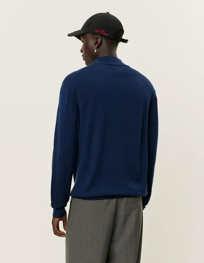 Men Greyson HalfZip Merino Knit 8211 Dark Navy Les Deux Knitwear