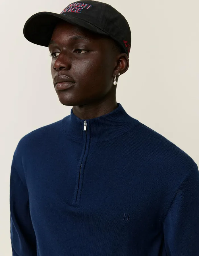 Men Greyson HalfZip Merino Knit 8211 Dark Navy Les Deux Knitwear