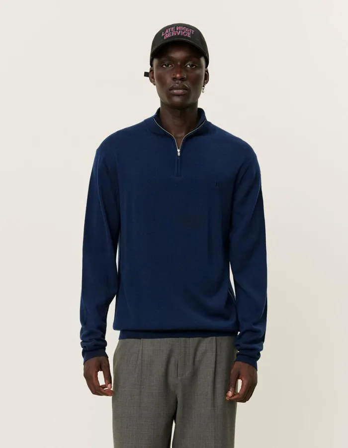 Men Greyson HalfZip Merino Knit 8211 Dark Navy Les Deux Knitwear