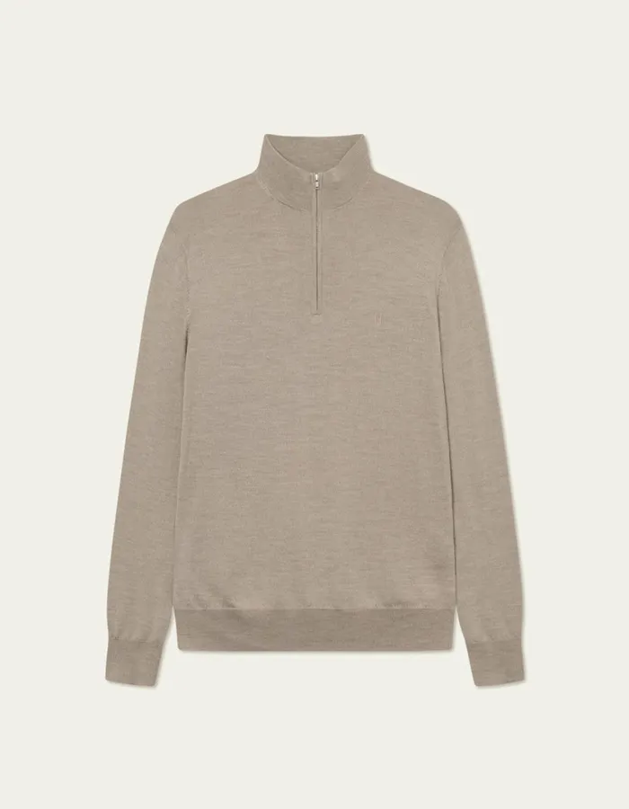 Men Greyson HalfZip Merino Knit 8211 Dark Sand Melange Les Deux Knitwear