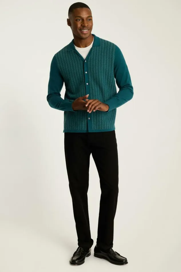 Men Hudson Long Sleeve Sweater Polo Teal Cotton Cashmere Bonobos Cardigans