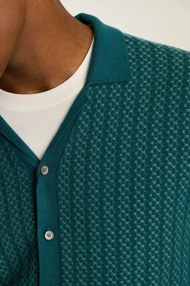 Men Hudson Long Sleeve Sweater Polo Teal Cotton Cashmere Bonobos Cardigans