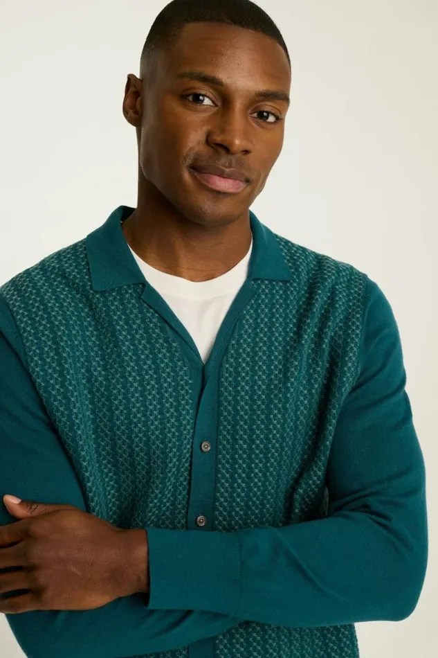 Men Hudson Long Sleeve Sweater Polo Teal Cotton Cashmere Bonobos Cardigans