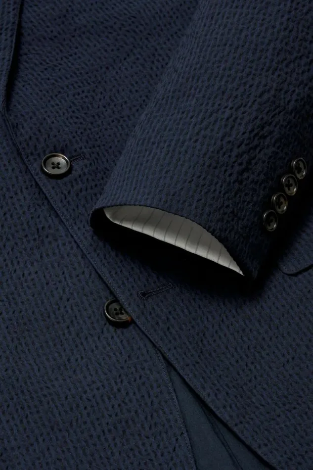 Men Italian Stretch Seersucker Suit Jacket Navy And Black Seersucker Bonobos Blazers and Sport Coats