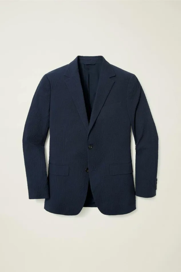 Men Italian Stretch Seersucker Suit Jacket Navy And Black Seersucker Bonobos Blazers and Sport Coats