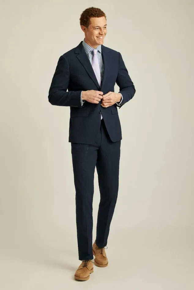 Men Italian Stretch Seersucker Suit Jacket Navy And Black Seersucker Bonobos Blazers and Sport Coats