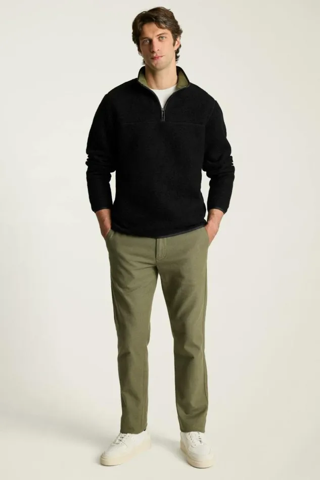 Men Italian Wool Fleece Half Zip Black Bonobos Half and FullZips