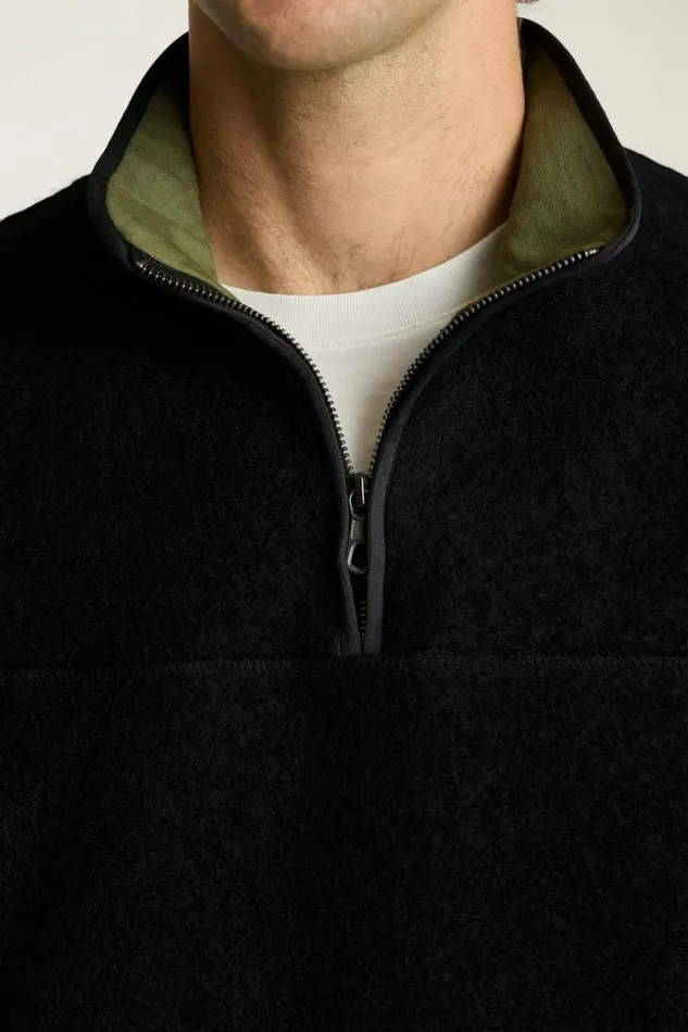 Men Italian Wool Fleece Half Zip Black Bonobos Half and FullZips