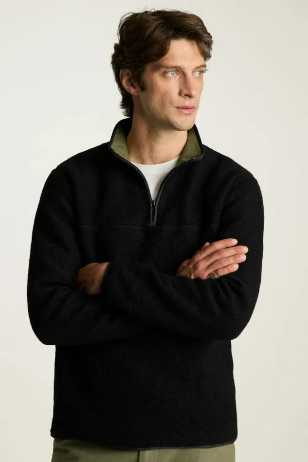 Men Italian Wool Fleece Half Zip Black Bonobos Half and FullZips