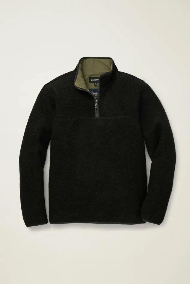 Men Italian Wool Fleece Half Zip Black Bonobos Half and FullZips