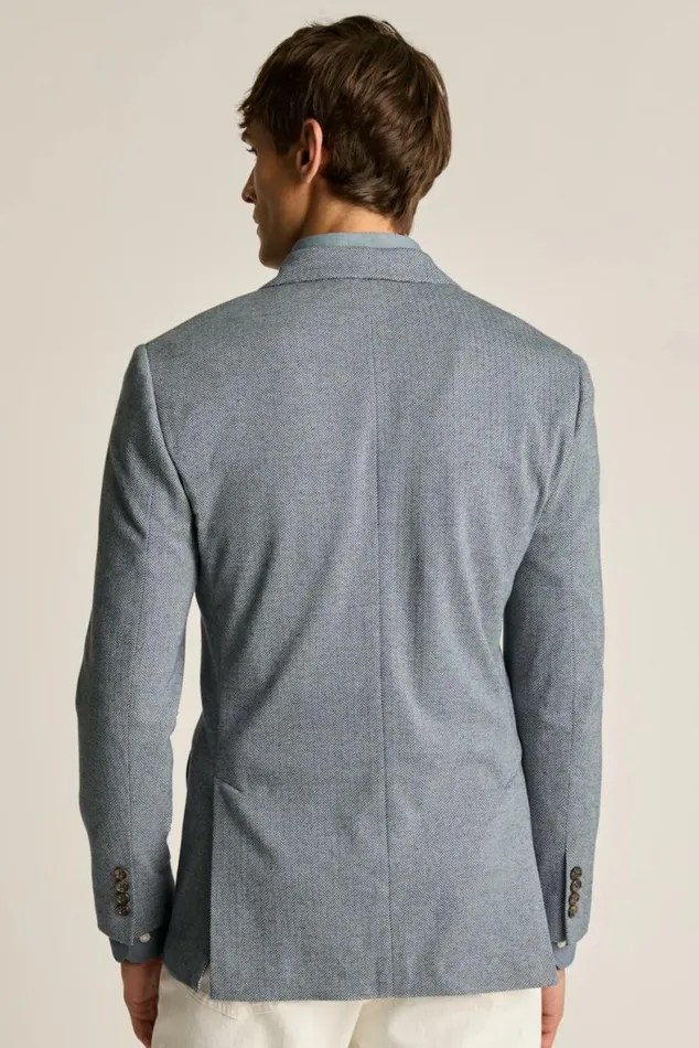 Men Jetsetter Knit Blazer Mid Blue Herringbone Bonobos Blazers and Sport Coats