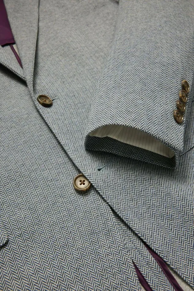 Men Jetsetter Knit Blazer Mid Blue Herringbone Bonobos Blazers and Sport Coats