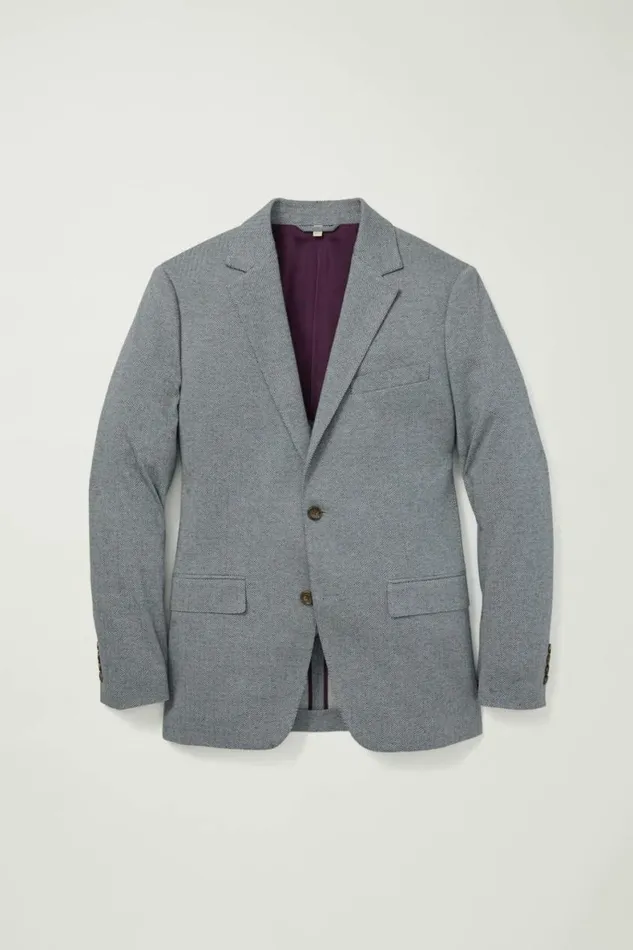 Men Jetsetter Knit Blazer Mid Blue Herringbone Bonobos Blazers and Sport Coats
