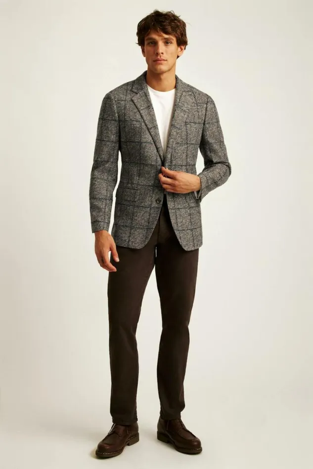 Men Jetsetter Knit Blazer Navy Brown Glen Plaid Bonobos Blazers and Sport Coats