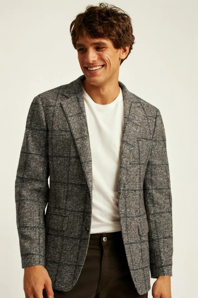 Men Jetsetter Knit Blazer Navy Brown Glen Plaid Bonobos Blazers and Sport Coats