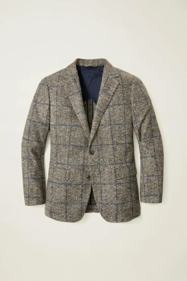 Men Jetsetter Knit Blazer Navy Brown Glen Plaid Bonobos Blazers and Sport Coats