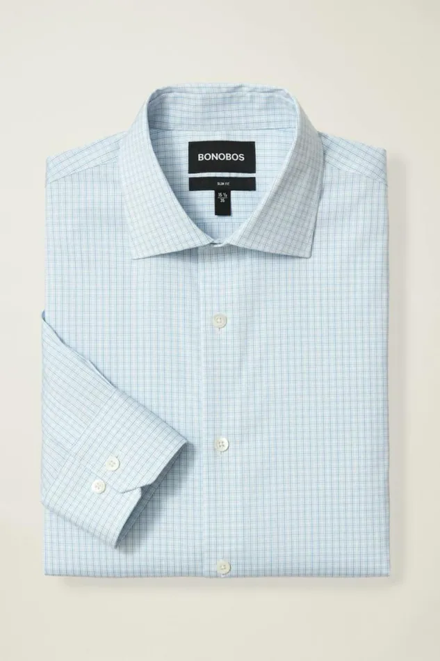 Men Jetsetter Stretch Dress Shirt Blue Enzo Plaid Bonobos Business Casual Shirts