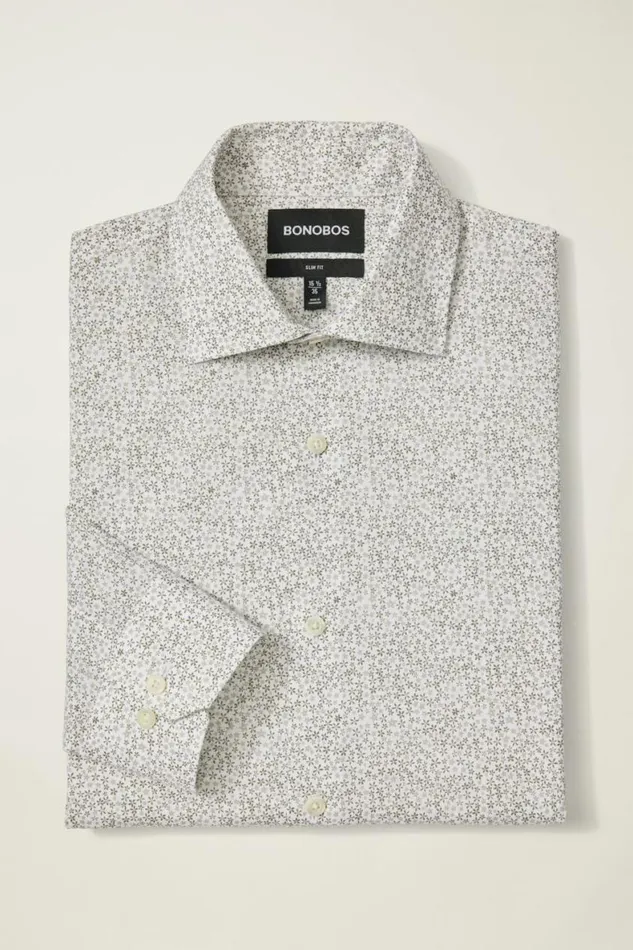 Men Jetsetter Stretch Dress Shirt Olive Palmer Floral Bonobos Business Casual Shirts