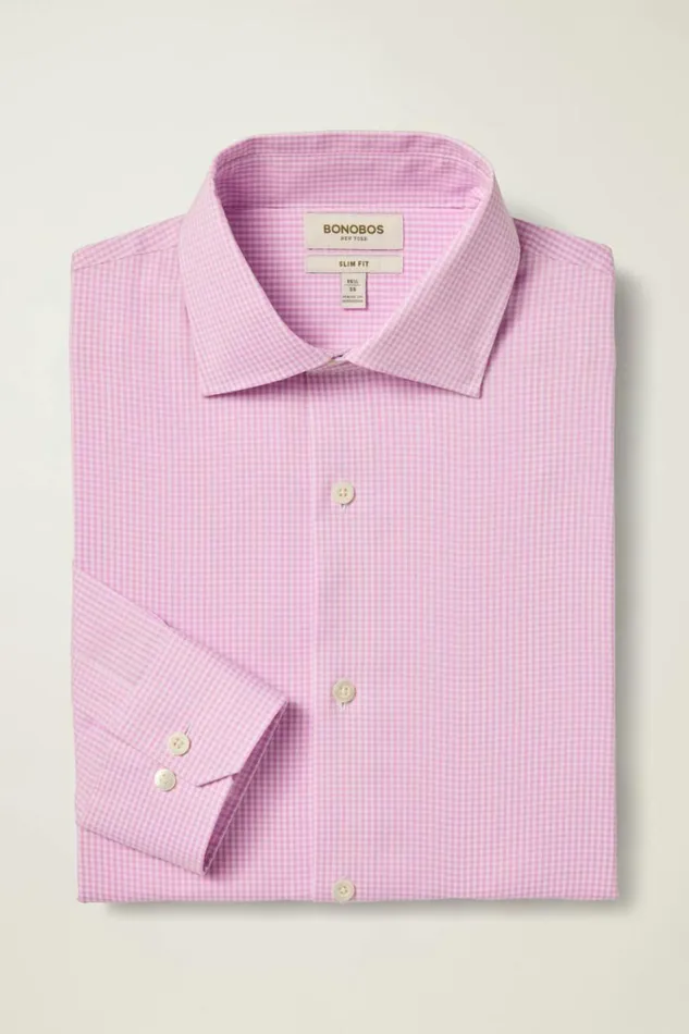 Men Jetsetter Stretch Dress Shirt Purple White Micro Gingham Bonobos Business Casual Shirts