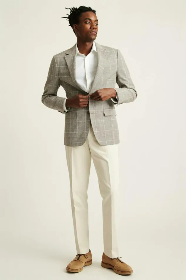 Men Jetsetter Unconstructed Italian Blazer Khaki Windowpane Bonobos Blazers and Sport Coats