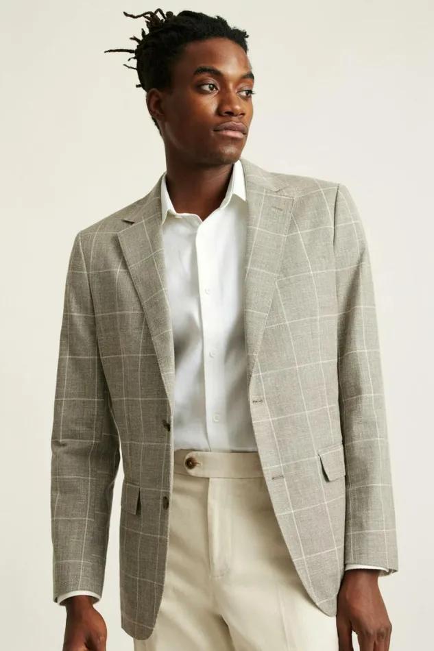 Men Jetsetter Unconstructed Italian Blazer Khaki Windowpane Bonobos Blazers and Sport Coats