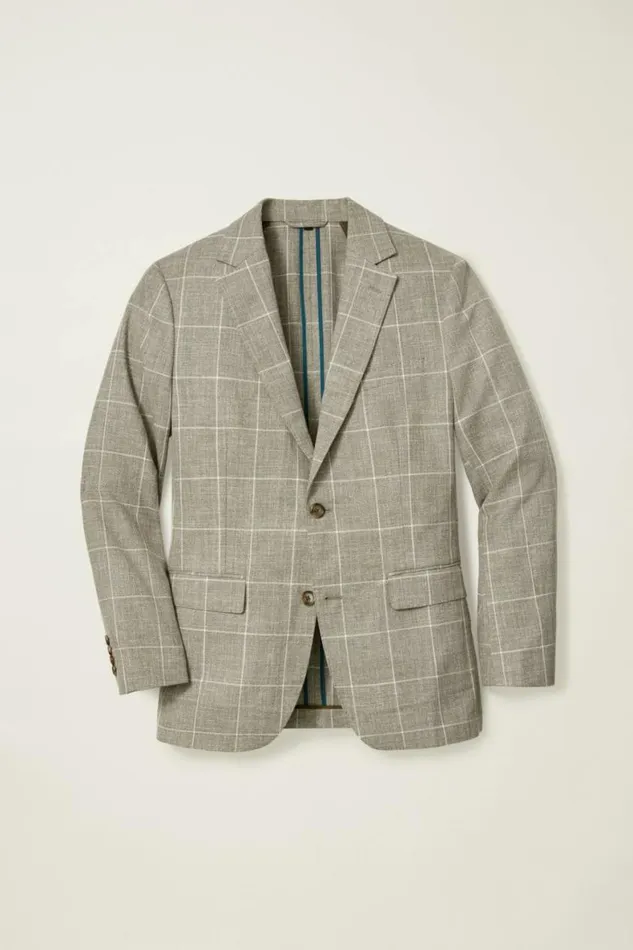Men Jetsetter Unconstructed Italian Blazer Khaki Windowpane Bonobos Blazers and Sport Coats