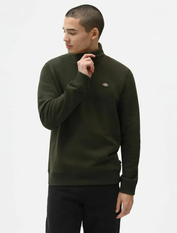 Men Jumpers and Sweatshirts Dickies Oakport Quarter Zip Olive Green