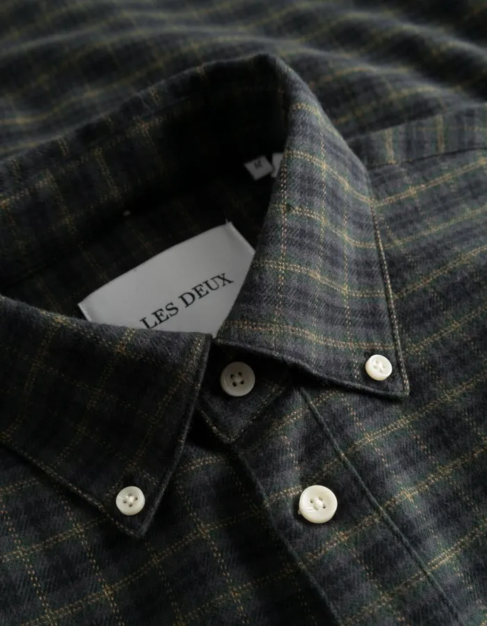 Men Kent Check Shirt 20 8211 Pine GreenBlack Les Deux ShirtsOvershirts