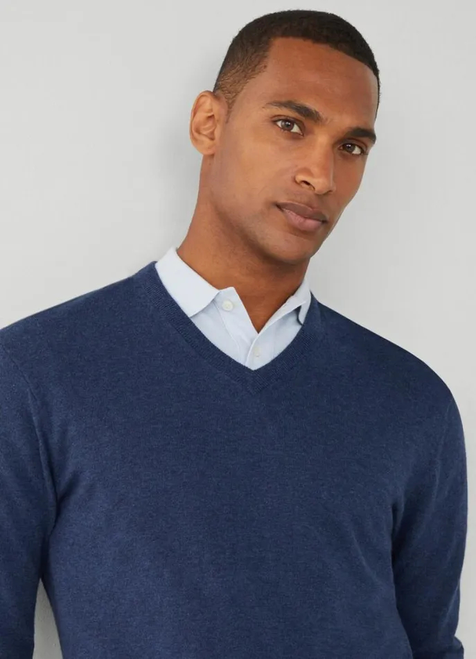 Men Knitwear Hackett London Cotton And Cashmere VNeck Jumper Navy