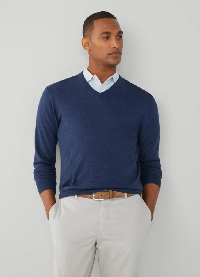Men Knitwear Hackett London Cotton And Cashmere VNeck Jumper Navy