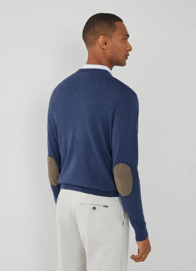 Men Knitwear Hackett London Cotton And Cashmere VNeck Jumper Navy