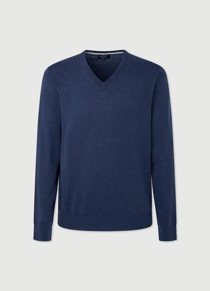 Men Knitwear Hackett London Cotton And Cashmere VNeck Jumper Navy